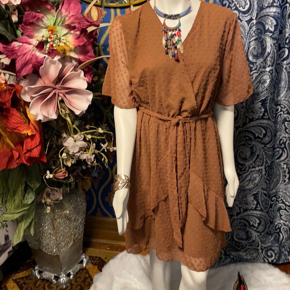 BROWN RUFFLE DRESS